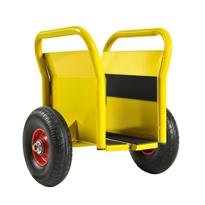VisioGear Slab Dolly with Two Handles, 10" Solid Tires, Super Weight 1000 LBS for Heavy Drywall Sheet & Door Material, Yellow, 21.5"*15"*14.2"