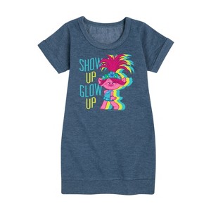 - Trolls - Show Up Glow Up Poppy Graphic Short Sleeve Fleece Dress - 1 of 4