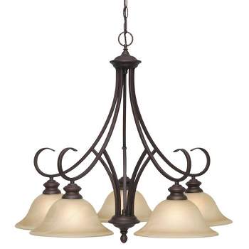 Golden Lighting Lancaster 5-Light Chandelier in Rubbed Bronze with Antique Marbled Glass