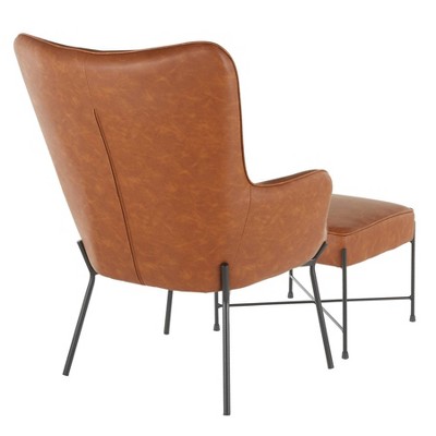 Camel Faux Leather Lounge Chair with Ottoman and Metal Legs