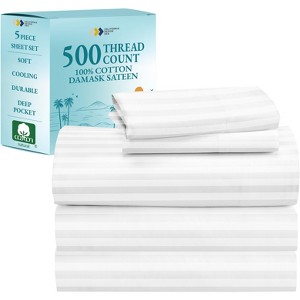 Luxury 500 Thread Count Bed Sheets Set - 100% Cotton Sateen Sheets Set, Soft, Cool & Breathable, Deep Pocket by California Design Den - 1 of 4