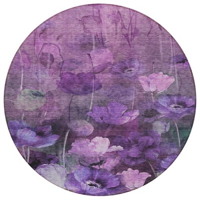 Purple Eggplant And Lavender Floral Washable Indoor Outdoor Area Rug
