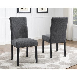 Roundhill Furniture Biony Fabric Dining Chairs with Nailhead Trim, Gray, Set of 2 - 1 of 4