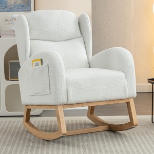 Teddy Fabric Rocking Chair, Upholstered Accent Chair With Wood Legs 4A -ModernLuxe - 1 of 4