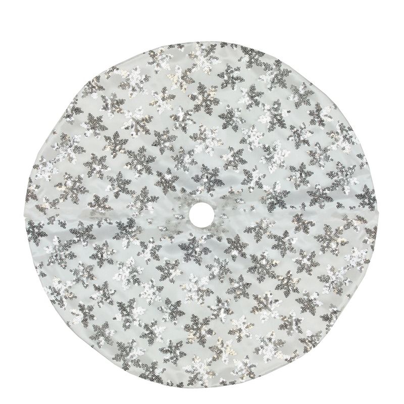 Northlight 20" White and Silver Sequin Snowflake Mini Christmas Tree Skirt, 1 of 4