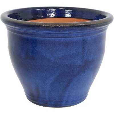 Sunnydaze Studio Outdoor/Indoor  UV- and Frost-Resistant Ceramic Flower Pot Planter with Drainage Holes - 18" Diameter - Imperial Blue
