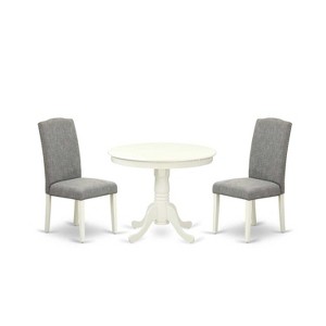 Round Dining Table Set 36 Inch - 3Pc Table & Chairs - Linen White Legs - Dark Shitake Fabric - 1 of 4