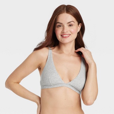 Women's Cotton Blend Plunge Bralette - Auden™ Light Gray L