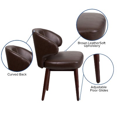 Walnut-Legged High-Back Brown LeatherSoft Reception Chair