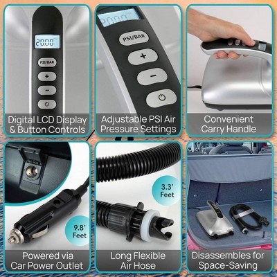 Compact Silver & Black Electric Air Pump with LCD Screen