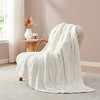 Snuggle Sac Faux Fur Checkered Throw Blanket, Fluffy Feather Yarn Blend Bedding Blankets for Couch or Bed - 2 of 4