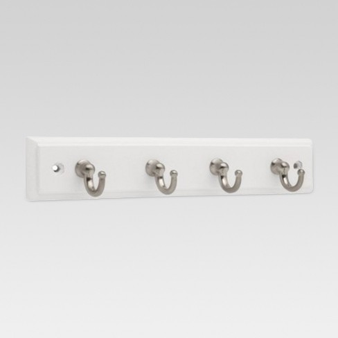 Home Decorators Collection 9 in. White Key Rack with 4 Matte Black Hooks
