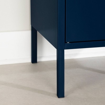 Dark Blue Metal 1-Door Nightstand with Adjustable Shelf
