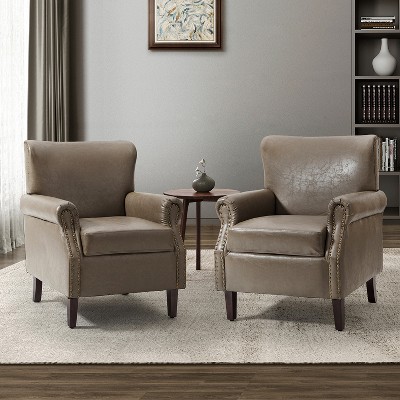Set Of 2 Enzo Comfy Vegan Leather Armchair With Rolled Arms | Karat ...