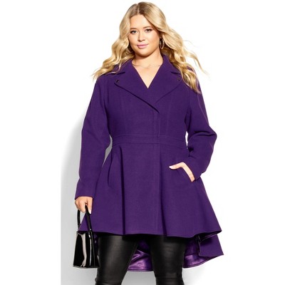 Women's Plus Size Hi Lo Frill Coat - Petunia | City Chic : Target