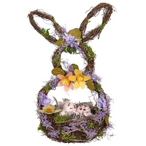 Northlight 14.5" Purple and Green Artificial Floral Bunny Shaped Basket - 1 of 4