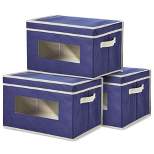Juvale 3 Pack Collapsible Fabric Storage Bins, Cubes & Organizer with Handles, Shelf Baskets & Boxes for Organization, Navy Blue, 16.25 x 12 in