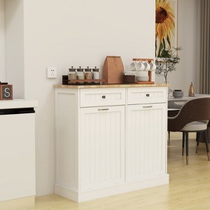Double Tilt Out Trash Cabinet , Upgrade Wooden Free Standing Trash Cabinet, Recycling Cabinet with Hideaway Drawer - 1 of 4