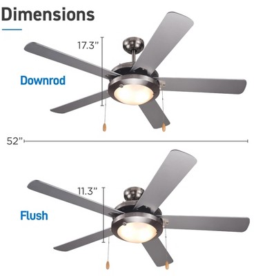 Silver 52" Modern Ceiling Fan with LED Light and 5 Blades