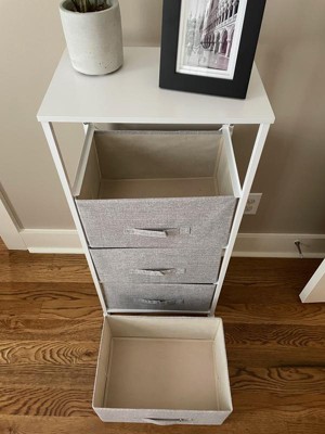 Emma + Oliver 5 Drawer Storage Chest with Black Wood Top & Light Gray Fabric Pull Drawers White