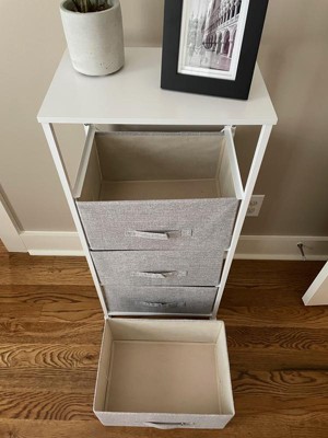 Flash Furniture 3 Drawer Wood Top White Cast Iron Frame Vertical Storage Dresser with Light Gray Easy Pull Fabric Drawers