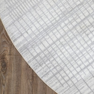 Astra Blue and Ivory Round Geometric Washable Rug 5'3"