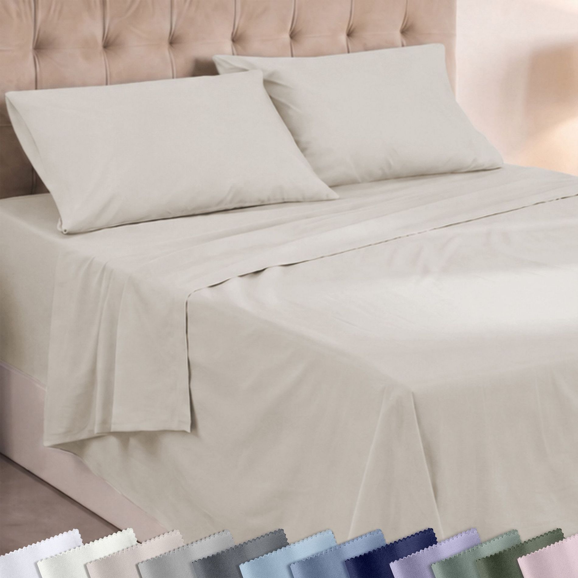 Super Soft 100% Cotton Sheets Deep Pocket Set - Cool and Lightweight, Suitable for Hot Sleepers, All Seasons, Minimal Wrinkles
