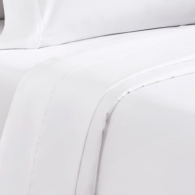 California King Bright White Cotton Microfiber Flat Sheet Set