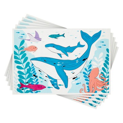 Image of Blue Panda 50 Pack Stick-On Disposable Placemats for Toddles, Table Mats for Kids, Under The Sea Fun 12 x 18 in