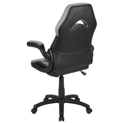 Gray and Black Ergonomic High-Back Gaming Chair with Flip-Up Arms