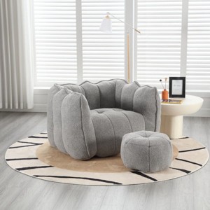 Gray Chenille Bean Bag Chair,Square Bean Bag Sofa with High Resilient Foam for Living Room,Bean Bag with Footstool for Gaming or Reading-Koiai - 1 of 4