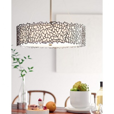 Classic Pewter 4-Light Drum Chandelier with Etched Glass