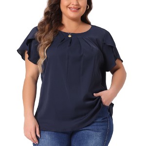Agnes Orinda Women's Plus Size Elegant Pleated Petal Tulip Short Sleeve Office Work Summer Blouses - 1 of 4