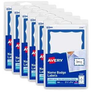 Avery Customizable Name Tags, 2-1/3" x 3-3/8", White with Blue Border, 6 Packs of 100, 600 Removable Name Badges Total (44144) - 1 of 4