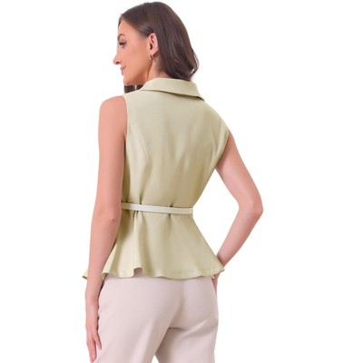 Allegra K Women's Office Lapel Collar Button Down Belted Sleeveless Blazer Vest Beige Large — фото 3