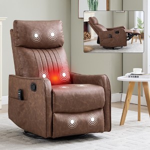 KTMBDW Massage Swivel Rocker Recliner with Heat and Vibration, Soft Manual Rocking Recliner Chair, Comfy Faux Leather Heated Recliner - 1 of 4