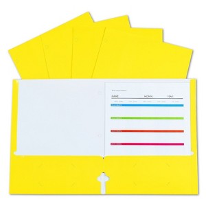 2-Pocket Laminated Paper Portfolios with 3-Hole Punch, Yellow, Box of 25 - 1 of 1