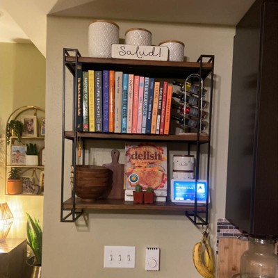 Kate and Laurel Lintz Wood and Metal Floating Wall Shelves - 26x30.5 - Rustic Brown