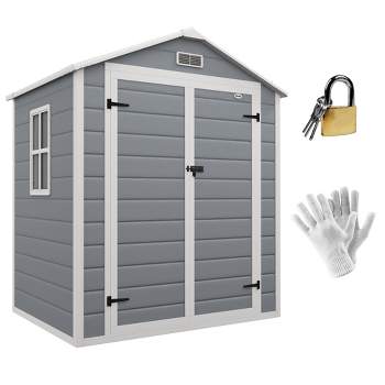 Outsunny Outdoor Storage Shed, 72" x 52.75" Garden Shed with Double Lockable Doors, Vent and Window, Plastic Utility Tool Shed, Gray