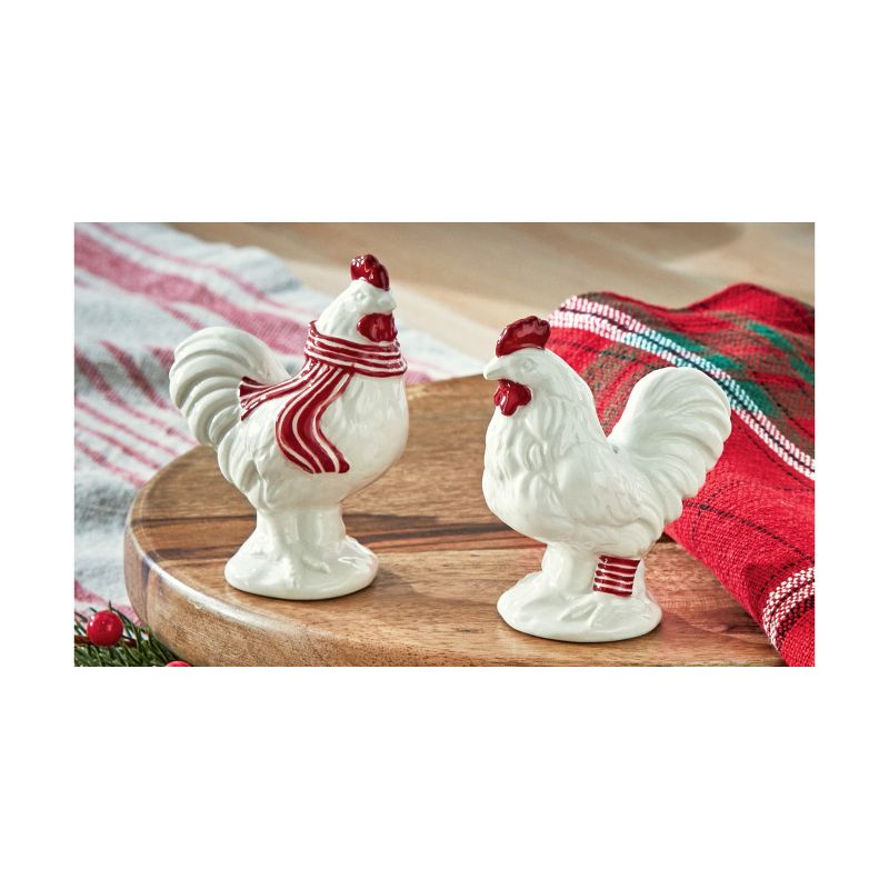 tag "Farmhouse Christmas Collection" Leghorn & Lillie Holiday Chicken Shaped Earthenware White and Red Salt & Pepper Shaker Set Of 2, 3 of 5