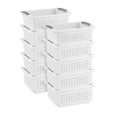 Sterilite Medium Sized Home Stackable Storage & Organization Basket/ Bin, White