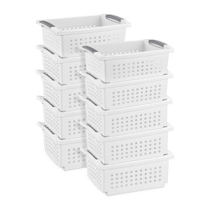 Sterilite Medium Sized Home Stackable Storage & Organization Basket/ Bin, White - 1 of 4