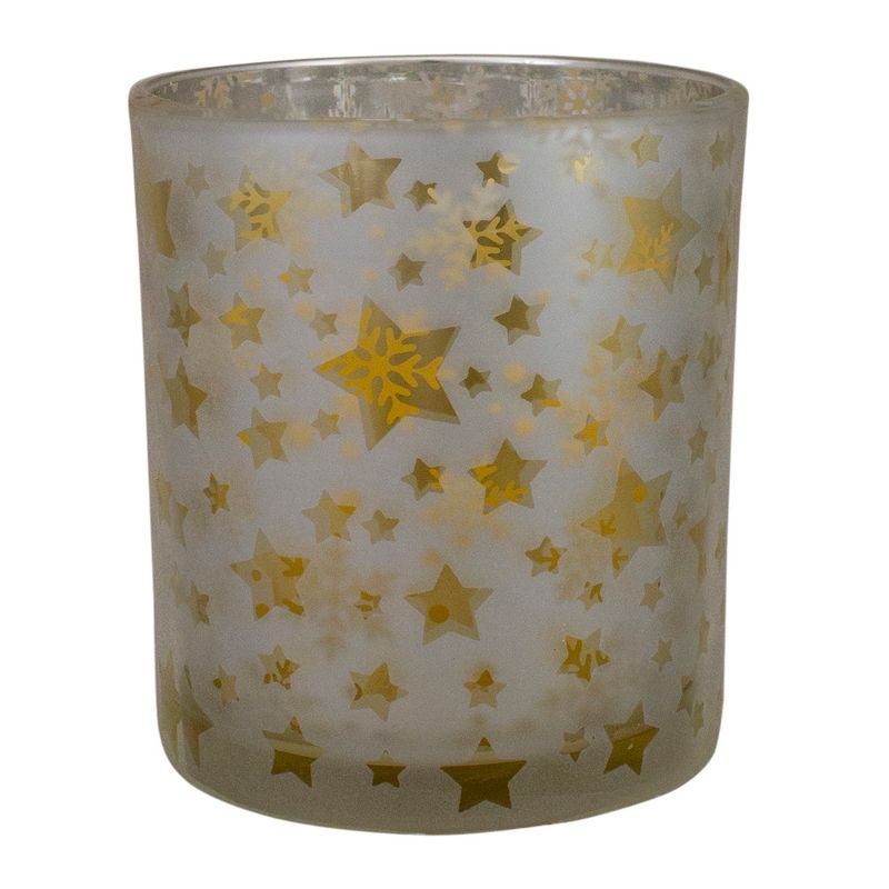 Northlight 3" Matte Silver and Gold Stars and Snowflakes Flameless Glass Candle Holder, 5 of 6