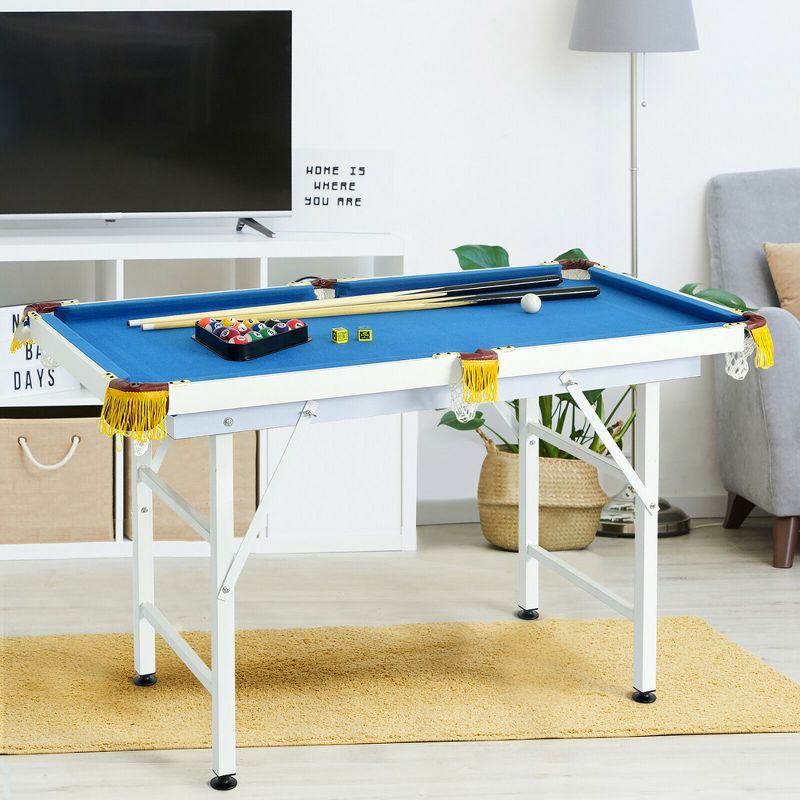 Costway 47'' Folding Billiard Table Pool Game Table for Kids w/ Cues & Chalk & Brush Blue, 3 of 11