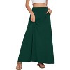 Women's 2025 Maxi A-Line Skirt - Elastic High Waist Flowy Long Skirt with Pockets Dark Green - 2 of 4