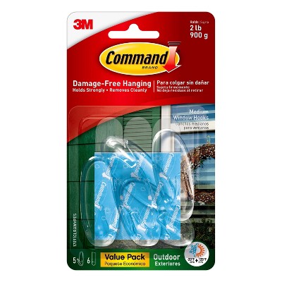 Photo 1 of 4 pks  Command Medium Sized Outdoor Window Decorative Hooks with Strips Clear 5pc