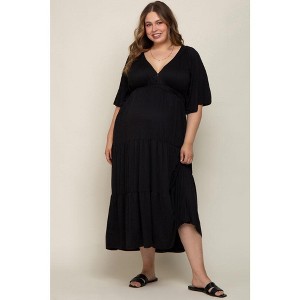 Pinkblush Black Deep V-Neck Tiered Maternity Plus Maxi Dress - 1 of 4