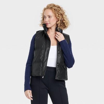 Leather puffer vest womens clearance