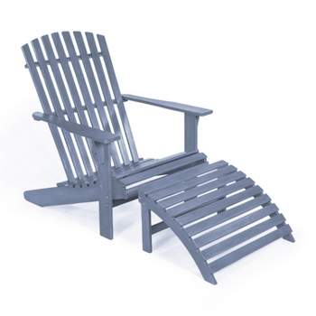 Saranac 2-Piece Traditional Rustic Acacia Wood Adirondack Chair with Detachable Ottoman- JONATHAN Y