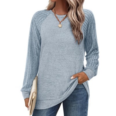 Women's Crewneck Raglan Long Sleeve Saloogoe Tunic Sweatshirts Lightweight Sweaters Fall Fashion Tops 2025